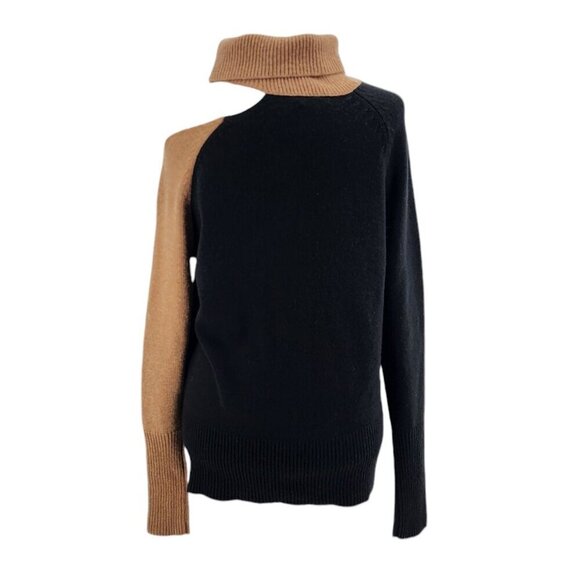 NWT Evereve Jamison Color Block Cutout Black Camel Turtleneck Knit Sweater Small - Picture 5 of 10